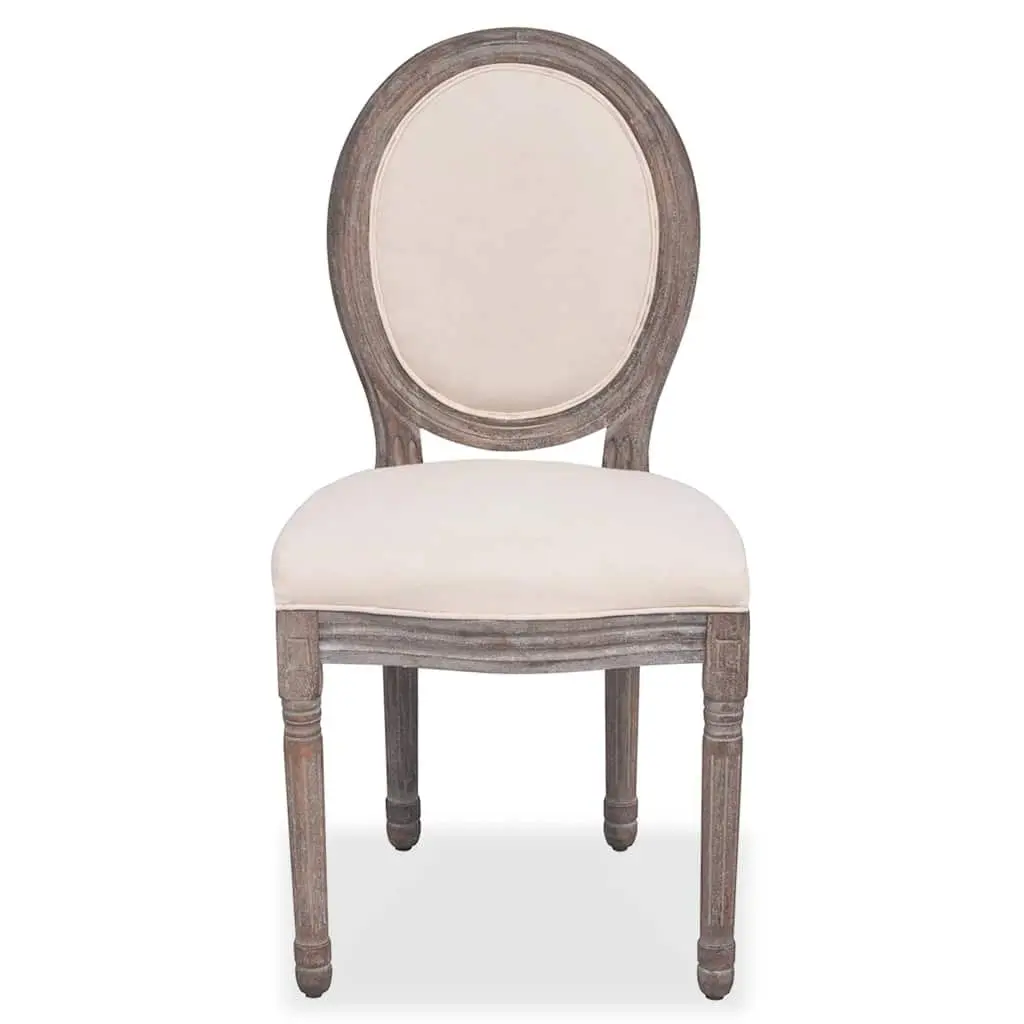Dining Chairs Kitchen Room Cream Fabric Padded Seat 2 Piece Wooden Legs
