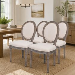 Dining Chairs Set of Four in Cream Linen with Padded Seats