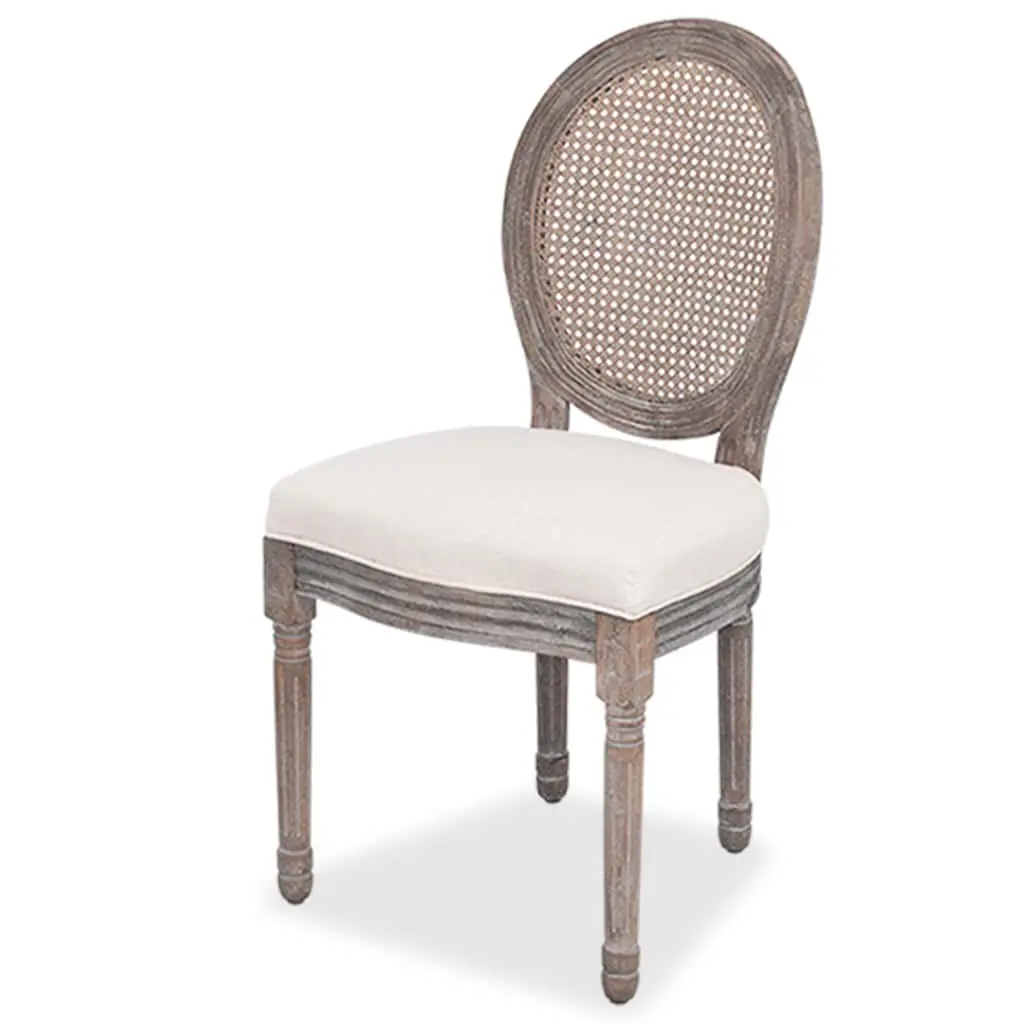 Dining Chairs 2 pcs Cream Fabric Rattan Backrest Foam Padded Seat Kitchen Room