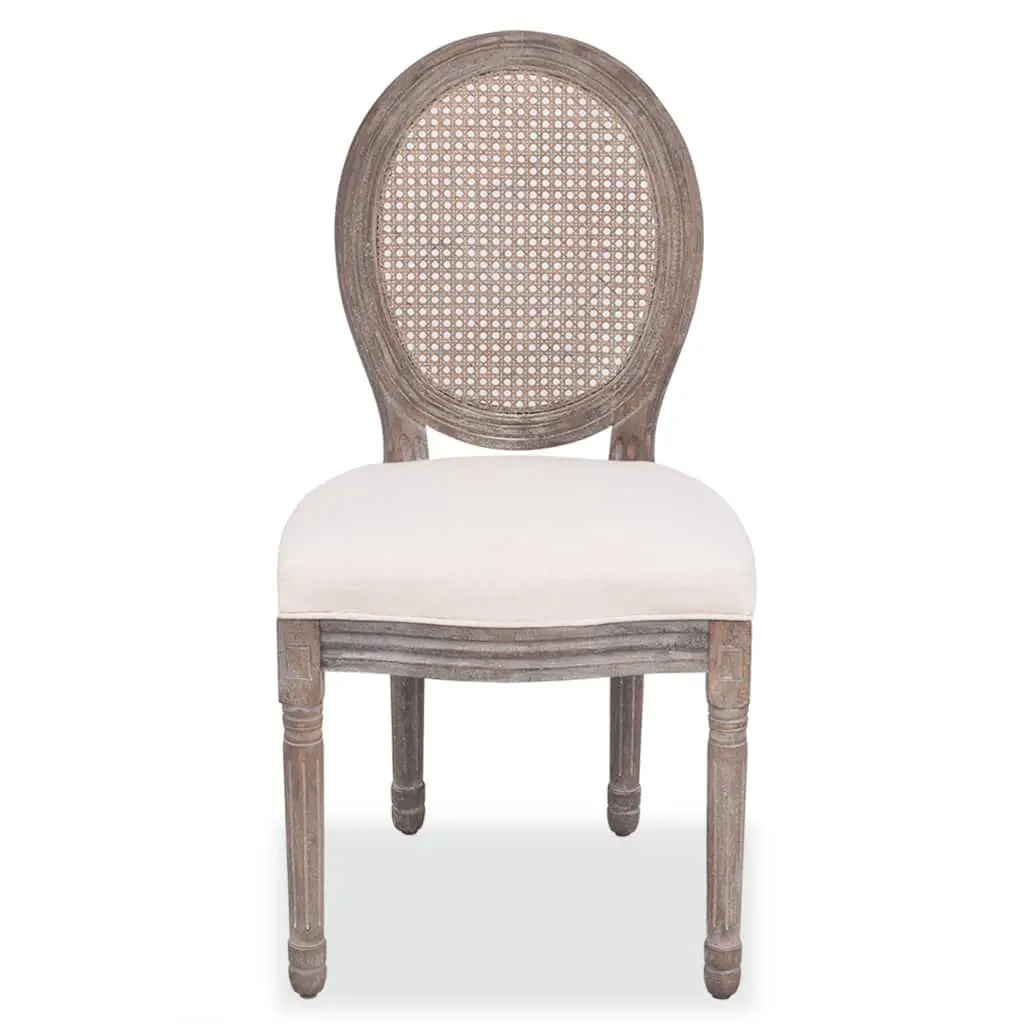 Dining Chairs 2 pcs Cream Fabric Rattan Backrest Foam Padded Seat Kitchen Room