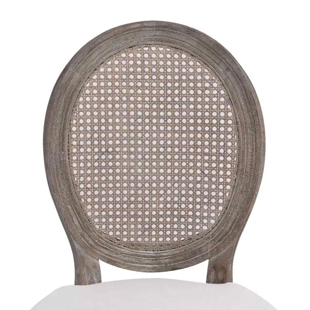 Dining Chairs 2 pcs Cream Fabric Rattan Backrest Foam Padded Seat Kitchen Room