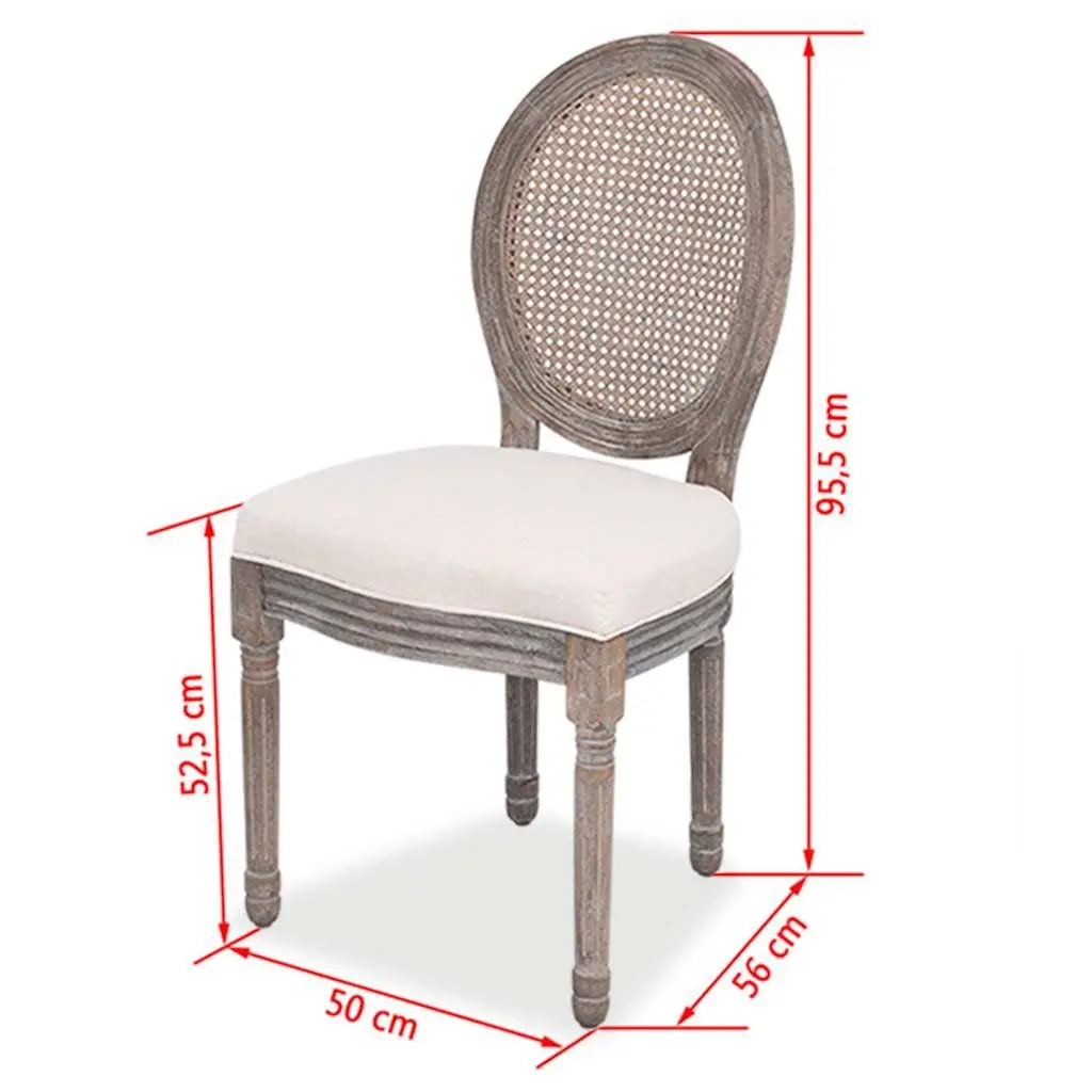 Dining Chairs 2 pcs Cream Fabric Rattan Backrest Foam Padded Seat Kitchen Room