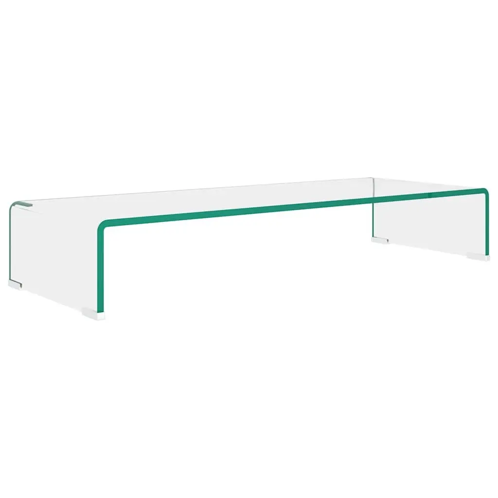 TV Stand Monitor Riser Glass Shelf Tempered Clear Desktop Laptop Display Raiser 80 x 30 x 13 cm