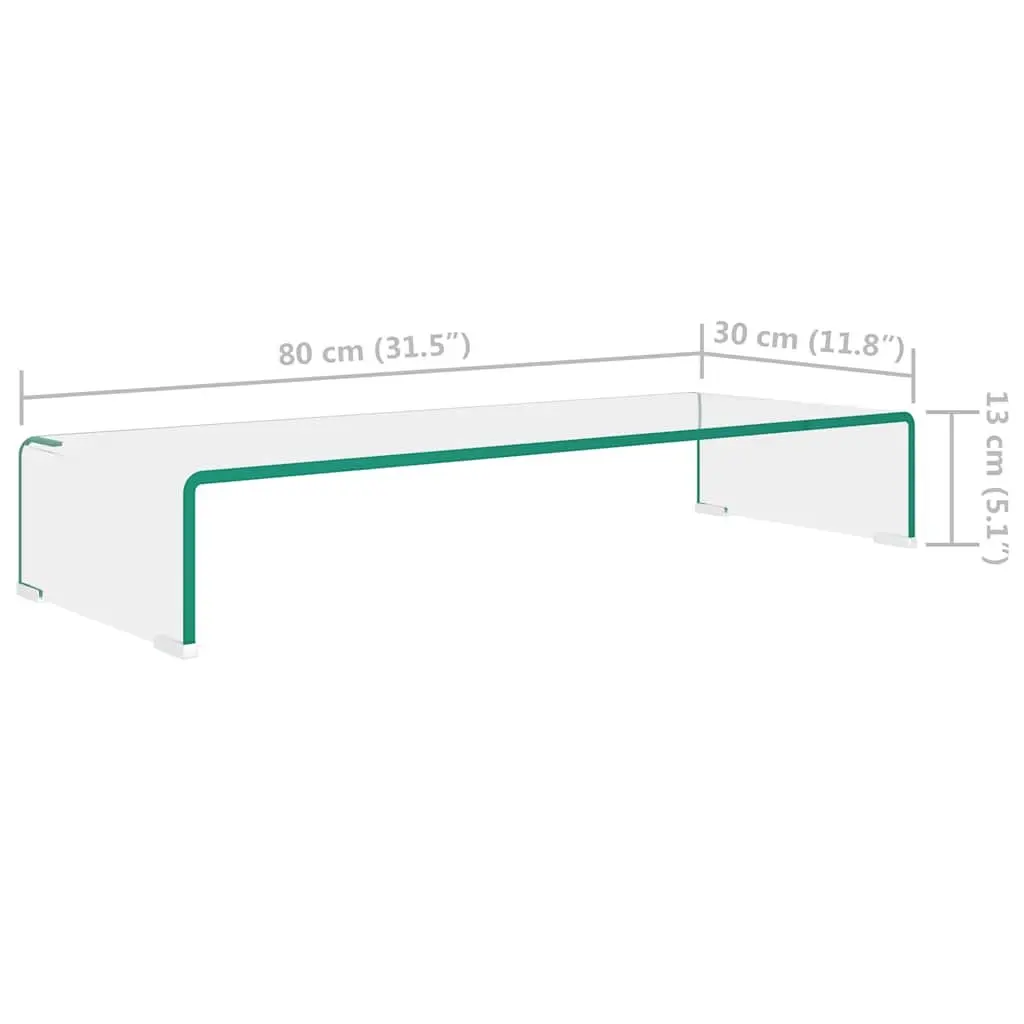 TV Stand Monitor Riser Glass Shelf Tempered Clear Desktop Laptop Display Raiser 80 x 30 x 13 cm