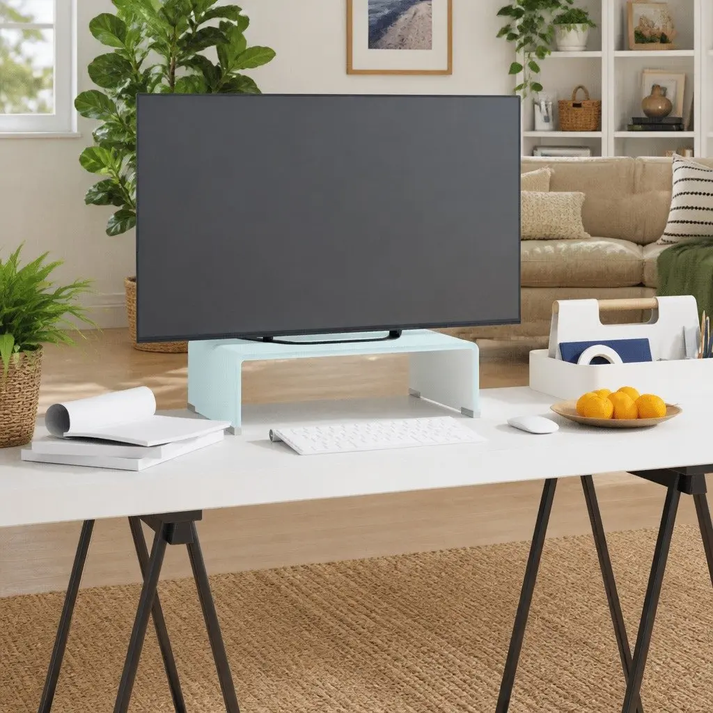 Glass TV Stand Monitor Riser for Home Office 40 x 25 x 11 cm Green Tempered Glass