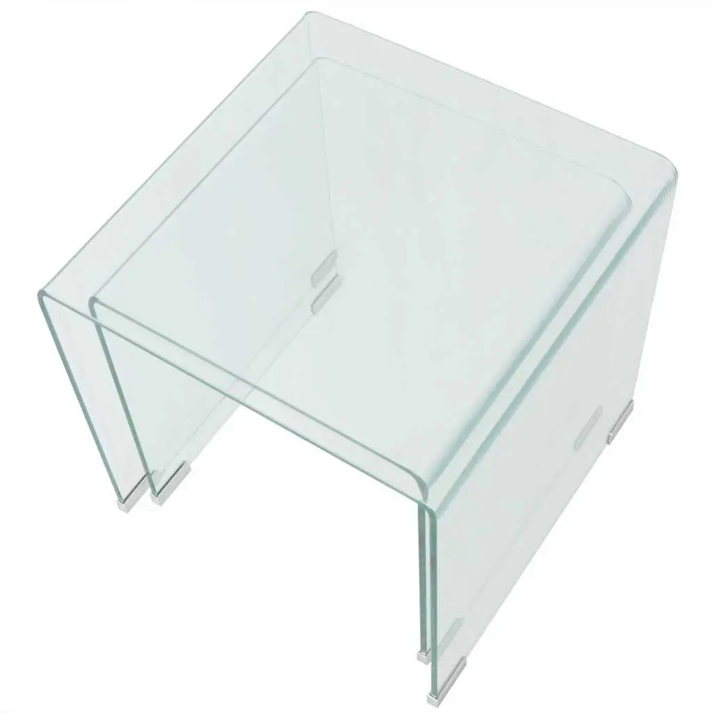Two Piece Nesting Table Set Tempered Glass Coffee Tables Living Room Bedroom