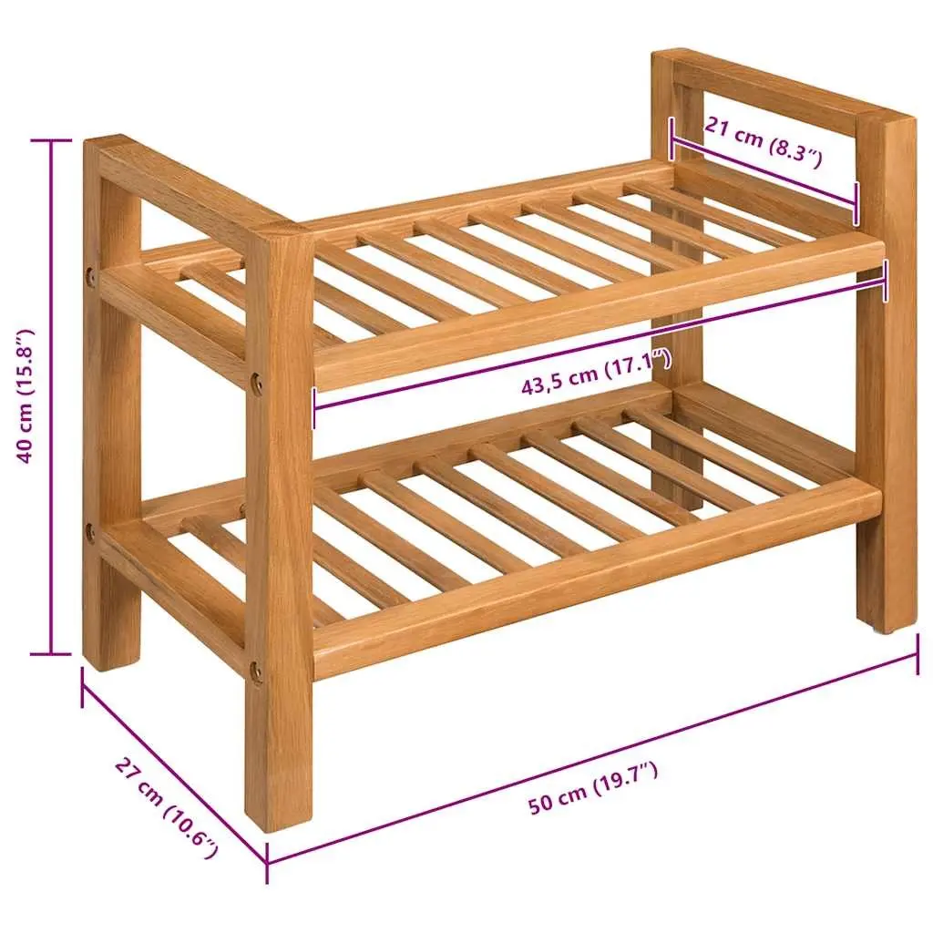 Solid Oak Shoe Rack with 2 Shelves