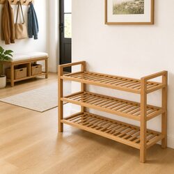 Wooden Shoe Rack Specifications - 100x27x60cm, 3 Shelves