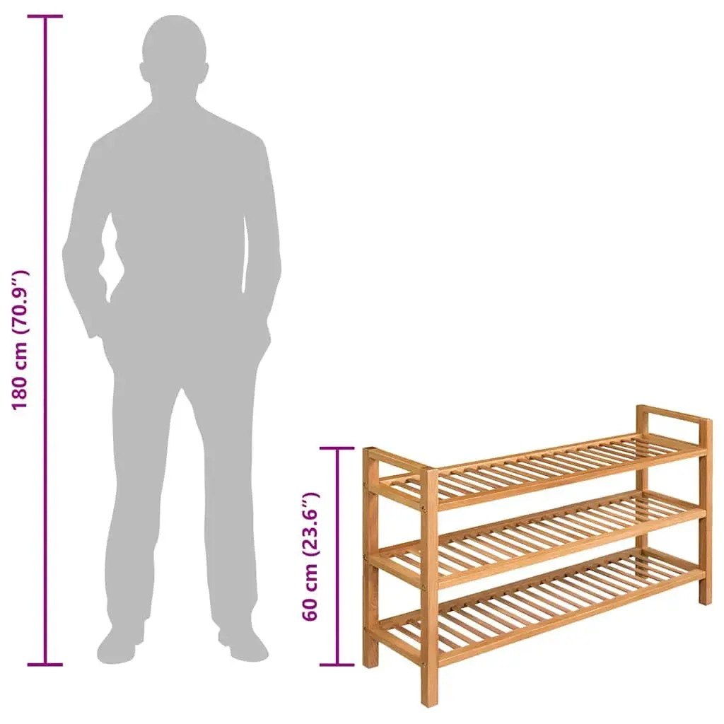 Wooden Shoe Rack Organiser Hallway 3 Shelf Brown Oak 100x27x60cm