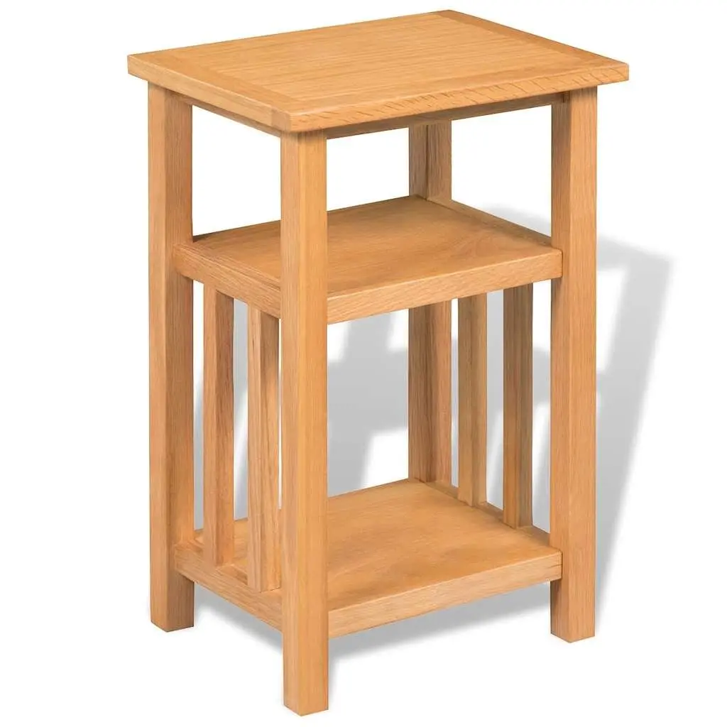 End Table with Magazine Shelf Living Room Accent Solid Oak Wood Brown 27x35x55cm