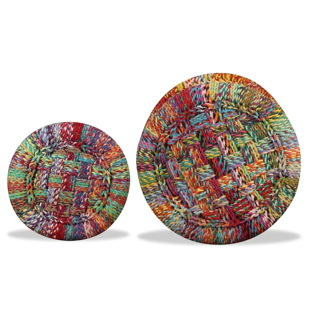 Bamboo Stools with Chindi Details Set of 2 Multicolour Footstools Side Tables