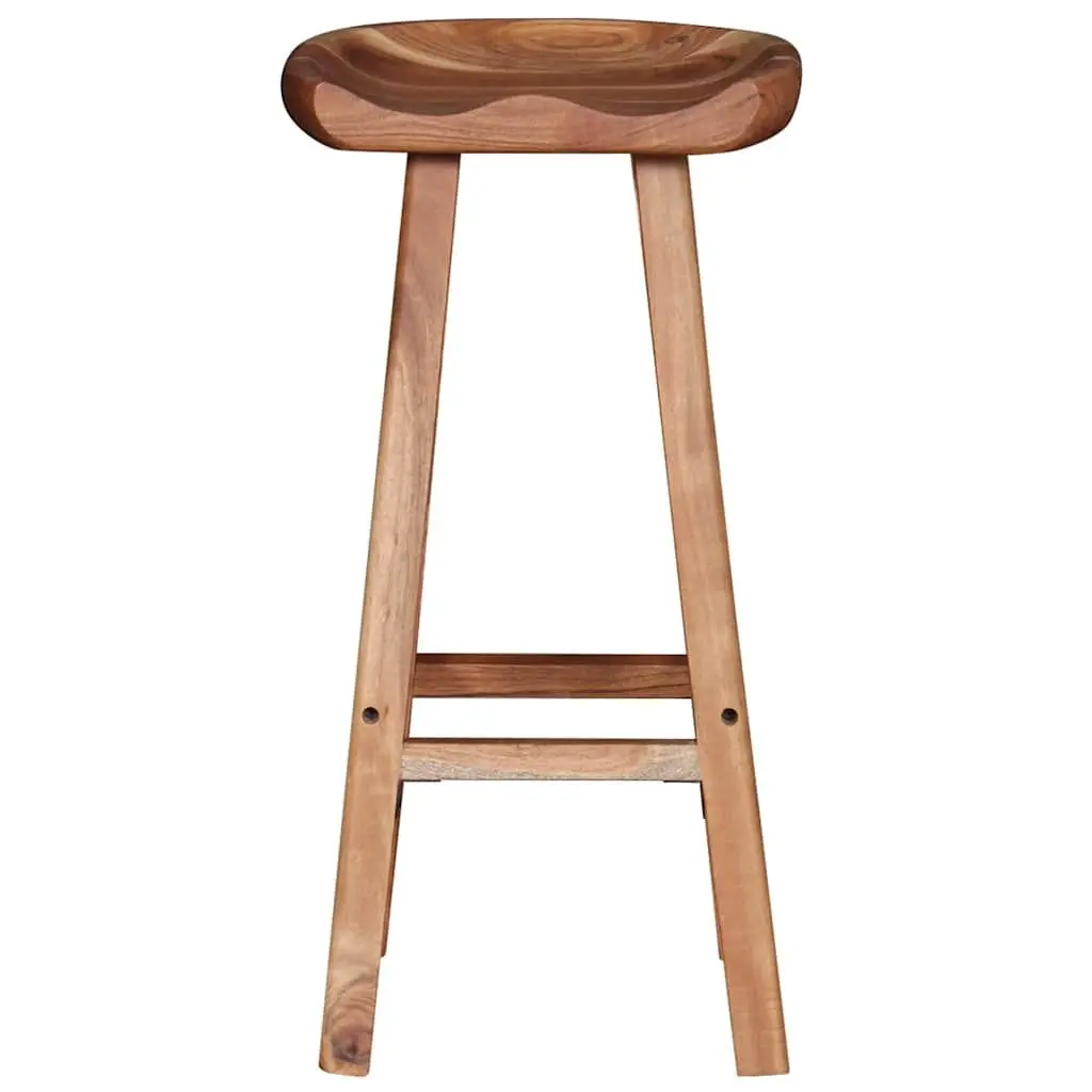 Bar Stools Set of 2 Brown Solid Acacia Wood Handmade Kitchen Counter Seating
