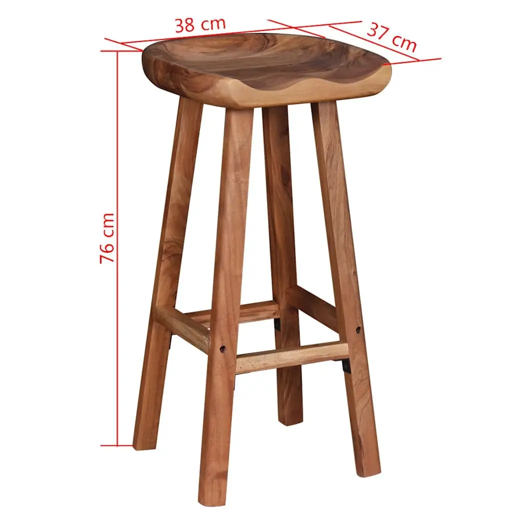 Bar Stools Set of 2 Brown Solid Acacia Wood Handmade Kitchen Counter Seating
