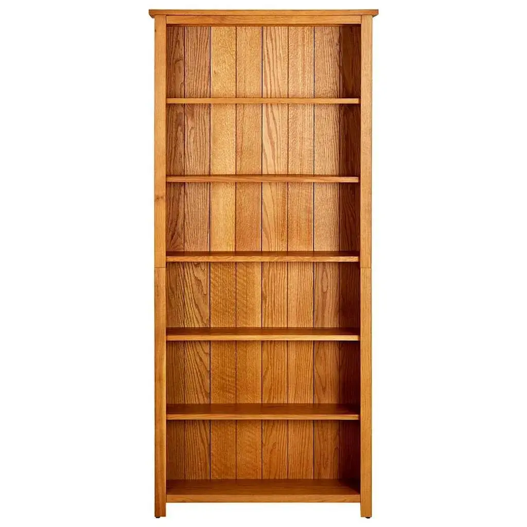 Bookcase 6-Tier Standing Shelf Brown Solid Oak Wood for Living Room Home Office