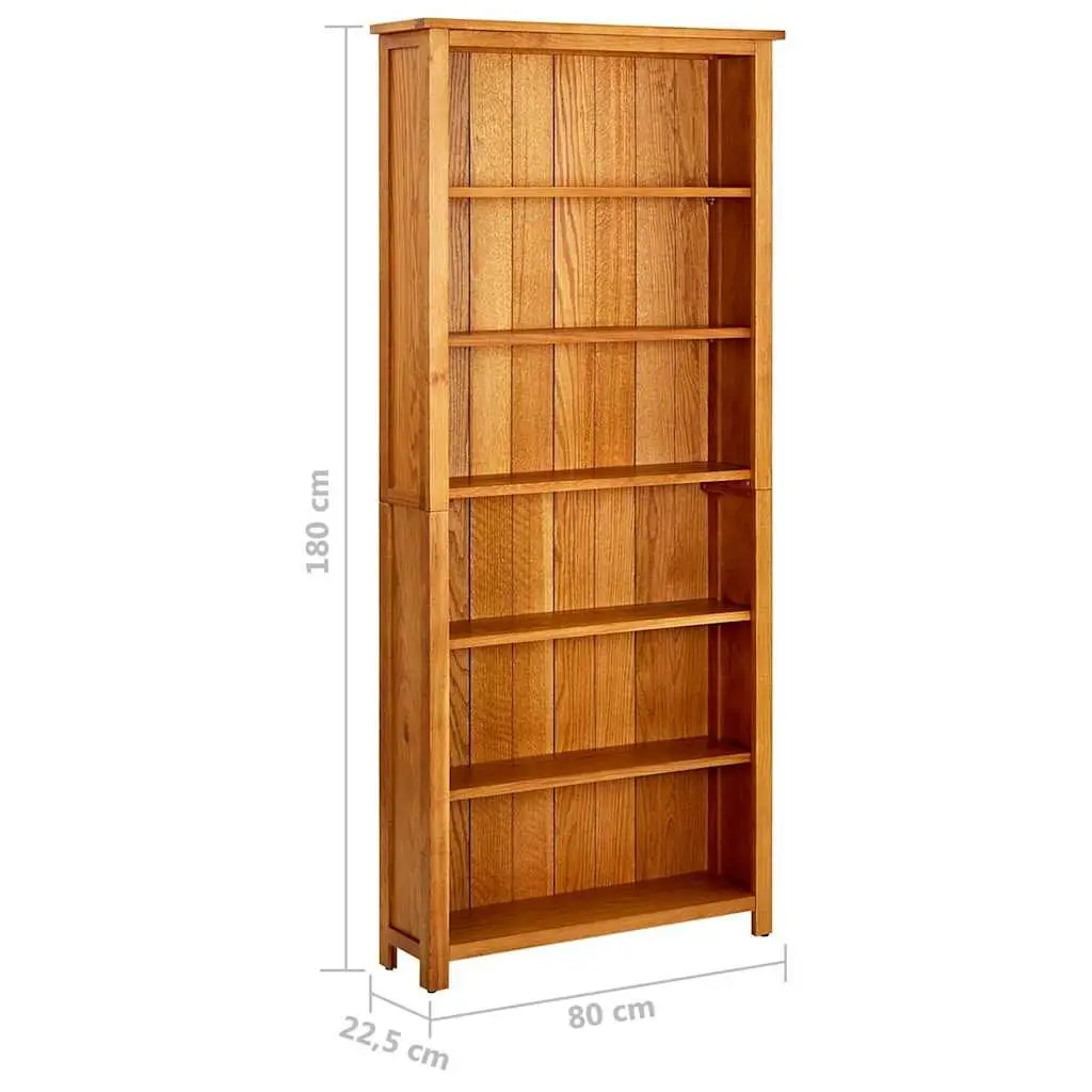Bookcase 6-Tier Standing Shelf Brown Solid Oak Wood for Living Room Home Office