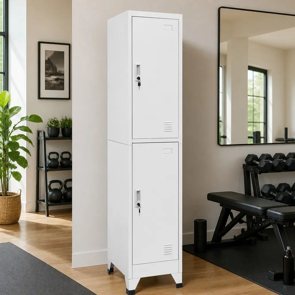 Storage Locker Cabinet for Sports Facilities Offices Industrial Grey Steel 2 Compartments