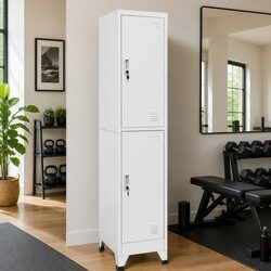 2 Compartment Steel Locker Cabinet - 38W x 45D x 180H cm