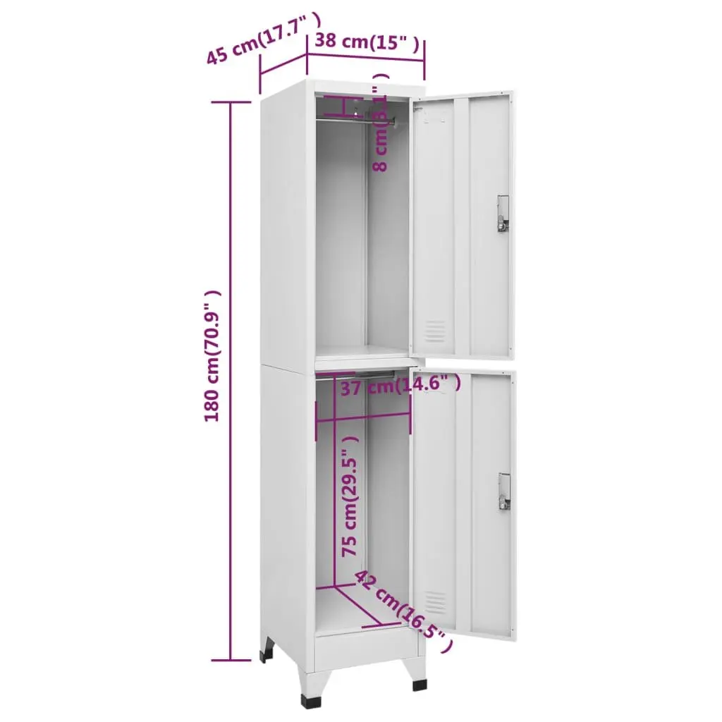 Storage Locker Cabinet for Sports Facilities Offices Industrial Grey Steel 2 Compartments