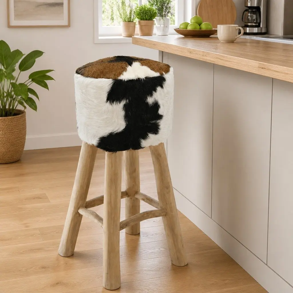 Rustic Bar Stool with Leather Seat