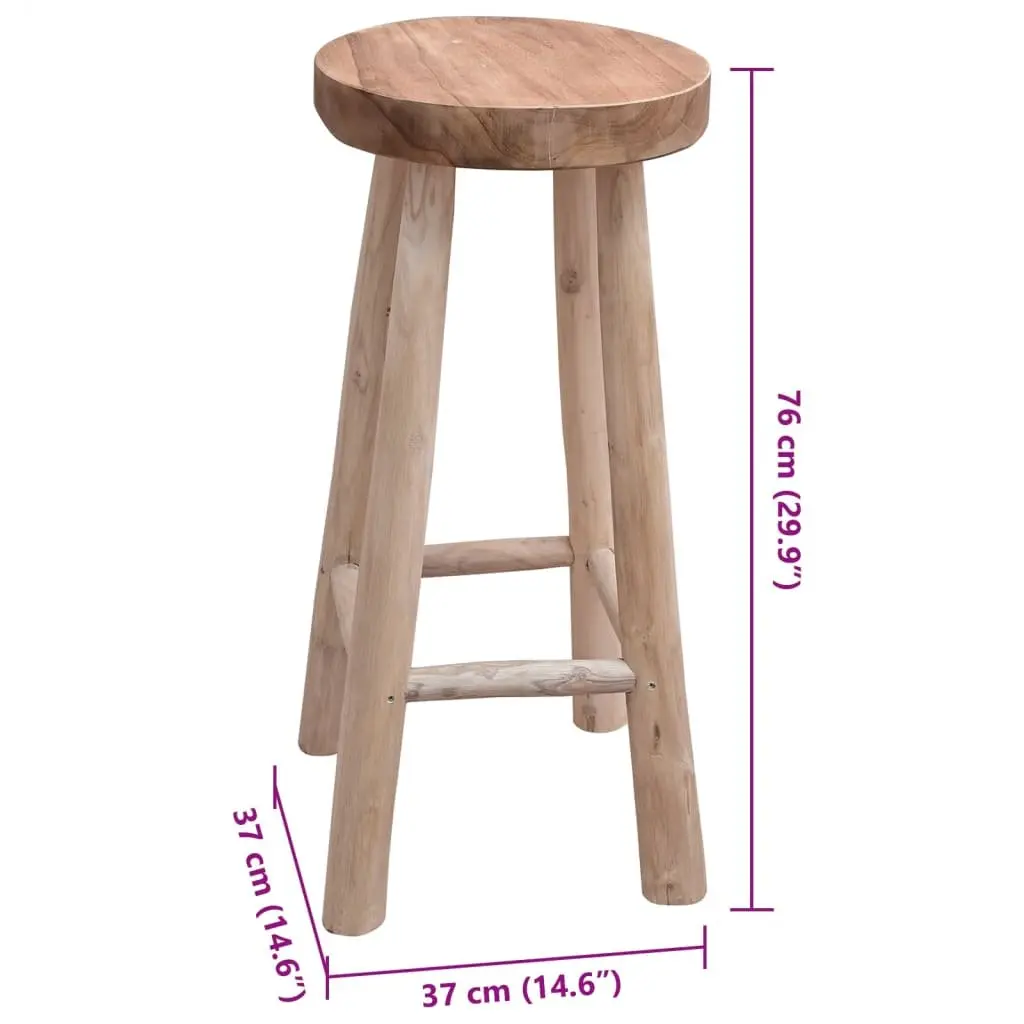 Bar Stool Kitchen Dining Rustic Solid Teak Wood Brown Curved Legs