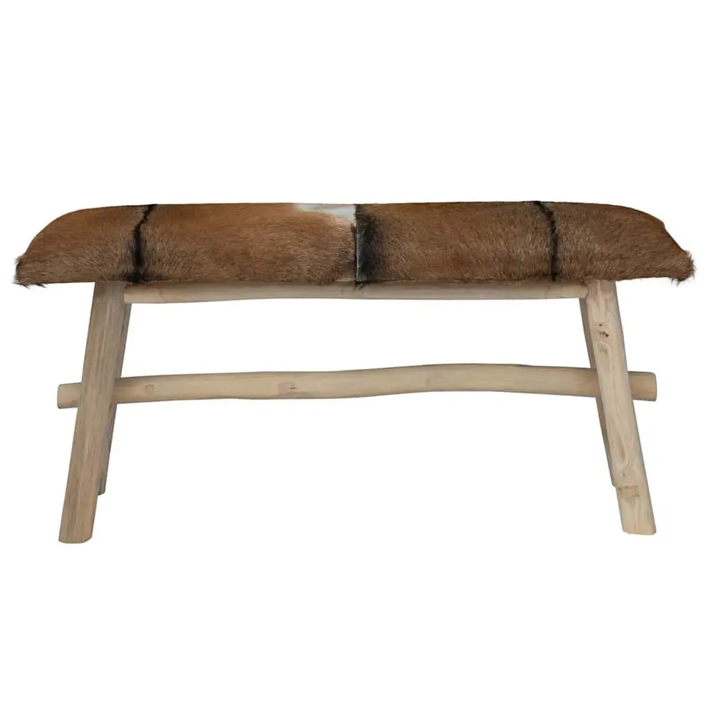 Goat Leather Bench for Entryway Living Room Multicolour Teak Frame