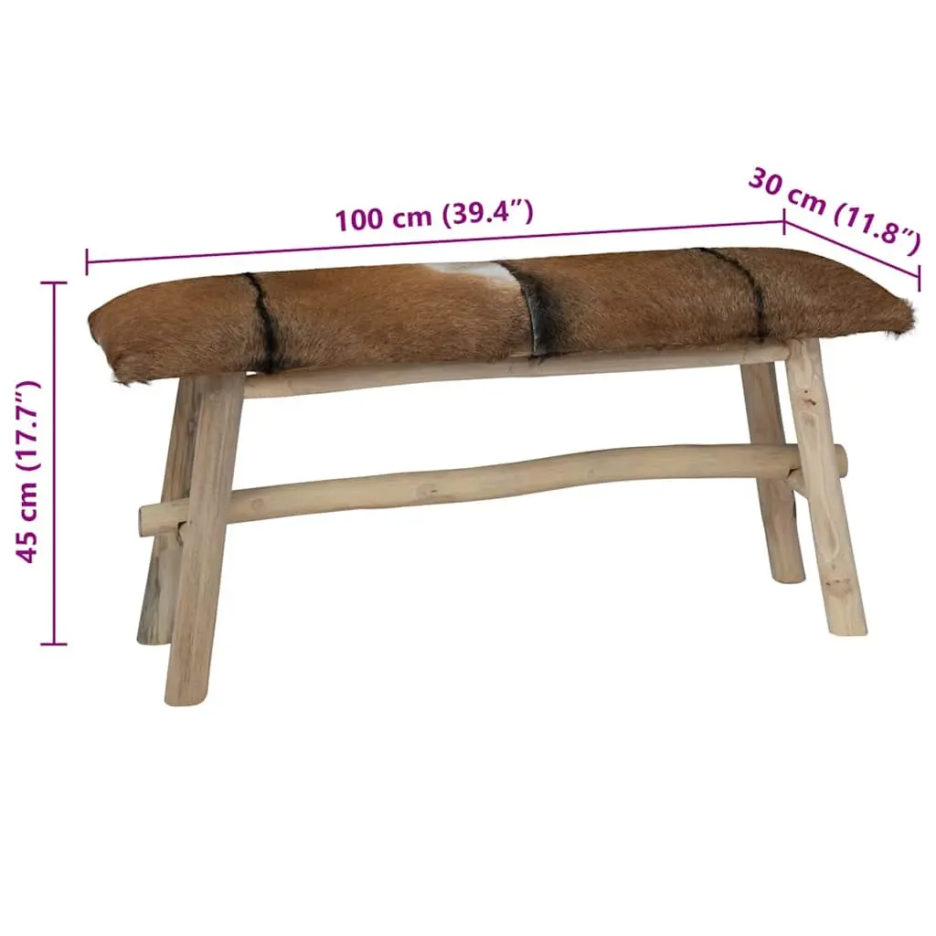 Goat Leather Bench for Entryway Living Room Multicolour Teak Frame