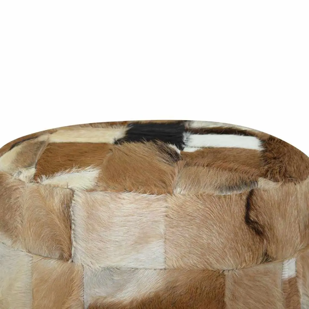 Round Pouffe Footrest Goat Leather Multicolour Ottoman Seat Stool Living Room 50 x 50 x 45 cm