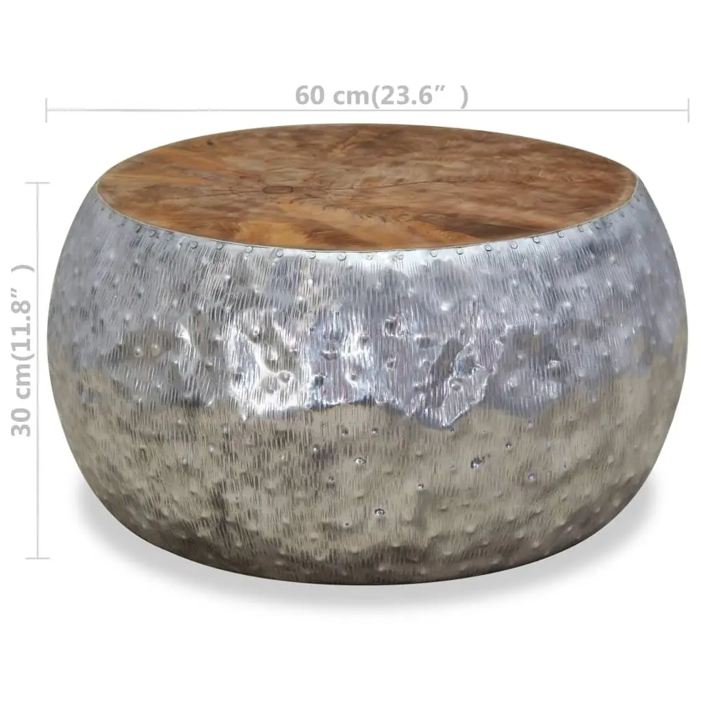 Round Coffee Table Teak Tabletop Aluminium Frame Side Accent 60x60x30cm