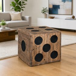 40x40x40cm Brown Wooden Storage Box with Dice Design