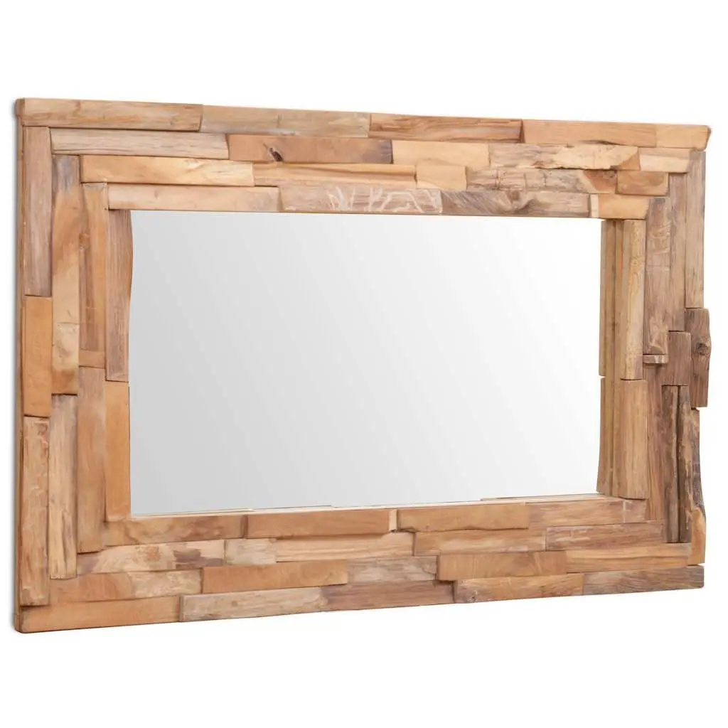Decorative Mirror Wall Mounted Living Room Bathroom 90 x 60 cm Teak Frame Rustic Style