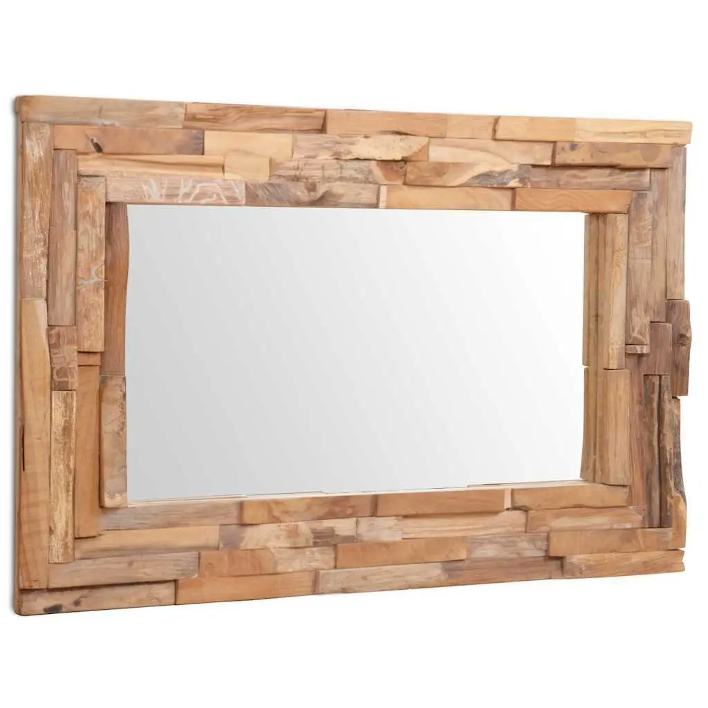 Decorative Mirror Wall Mounted Living Room Bathroom 90 x 60 cm Teak Frame Rustic Style