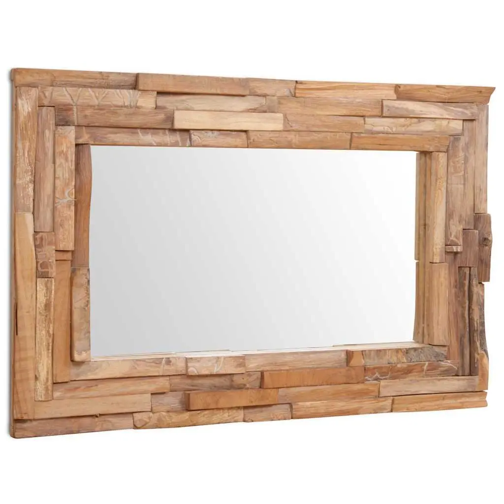 Decorative Mirror Wall Mounted Living Room Bathroom 90 x 60 cm Teak Frame Rustic Style