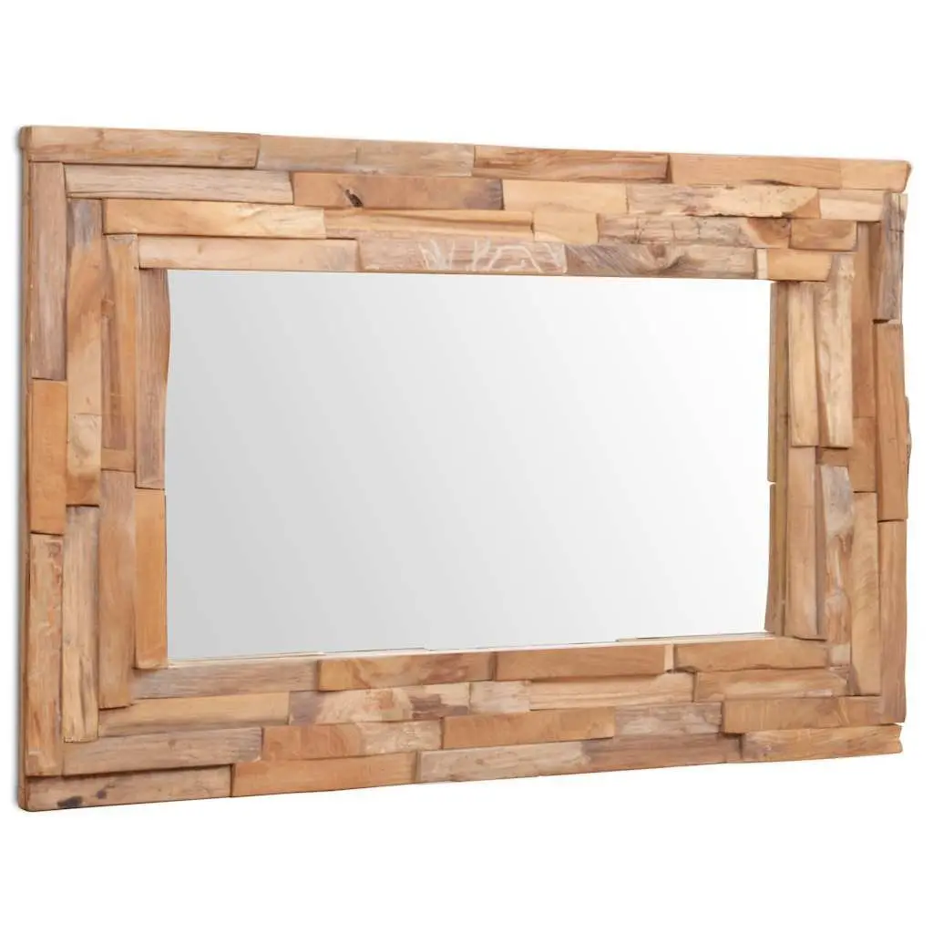 Decorative Mirror Wall Mounted Living Room Bathroom 90 x 60 cm Teak Frame Rustic Style