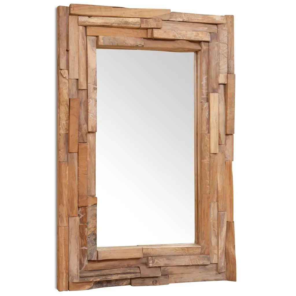 Decorative Mirror Wall Mounted Living Room Bathroom 90 x 60 cm Teak Frame Rustic Style