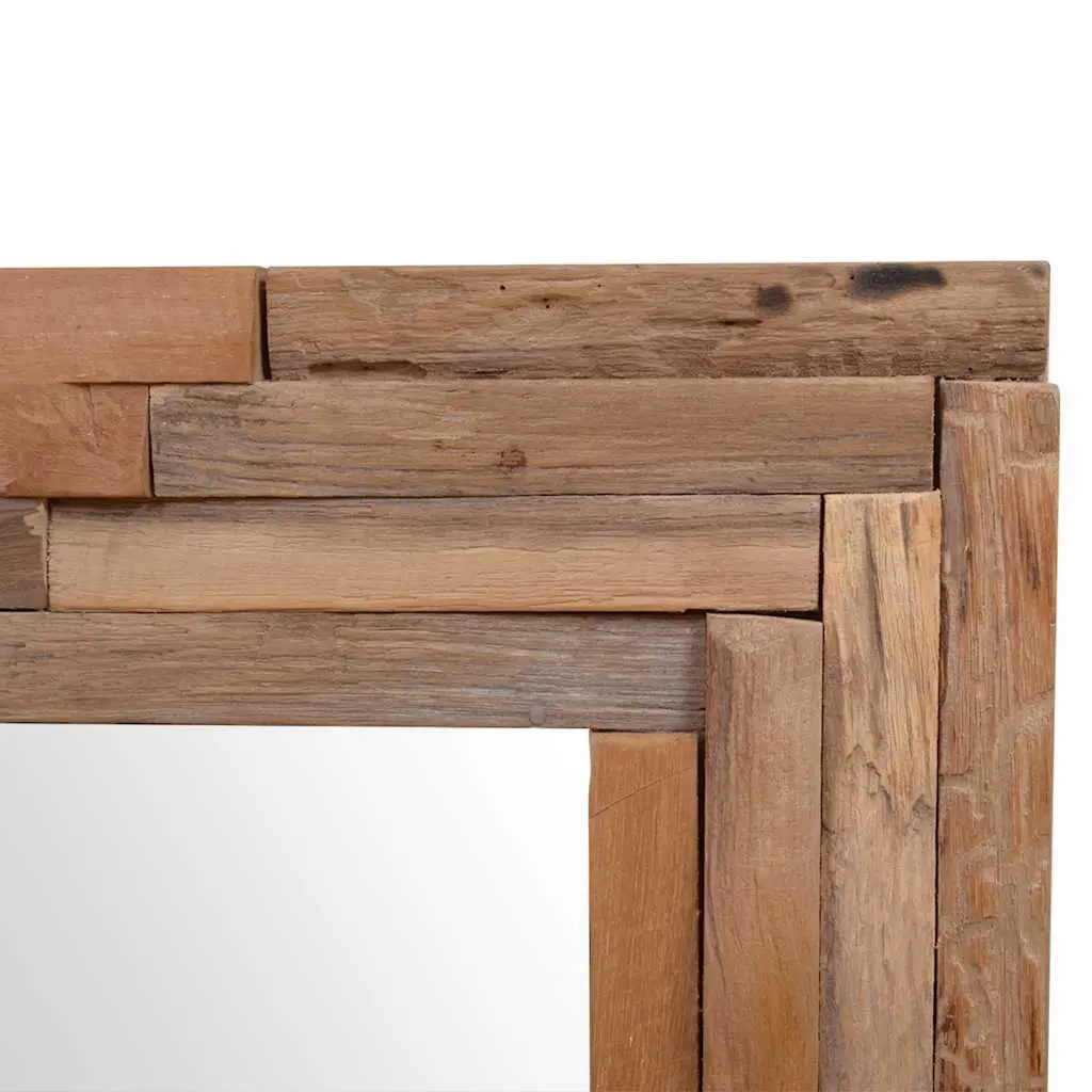 Decorative Mirror Wall Mounted Living Room Bathroom 90 x 60 cm Teak Frame Rustic Style
