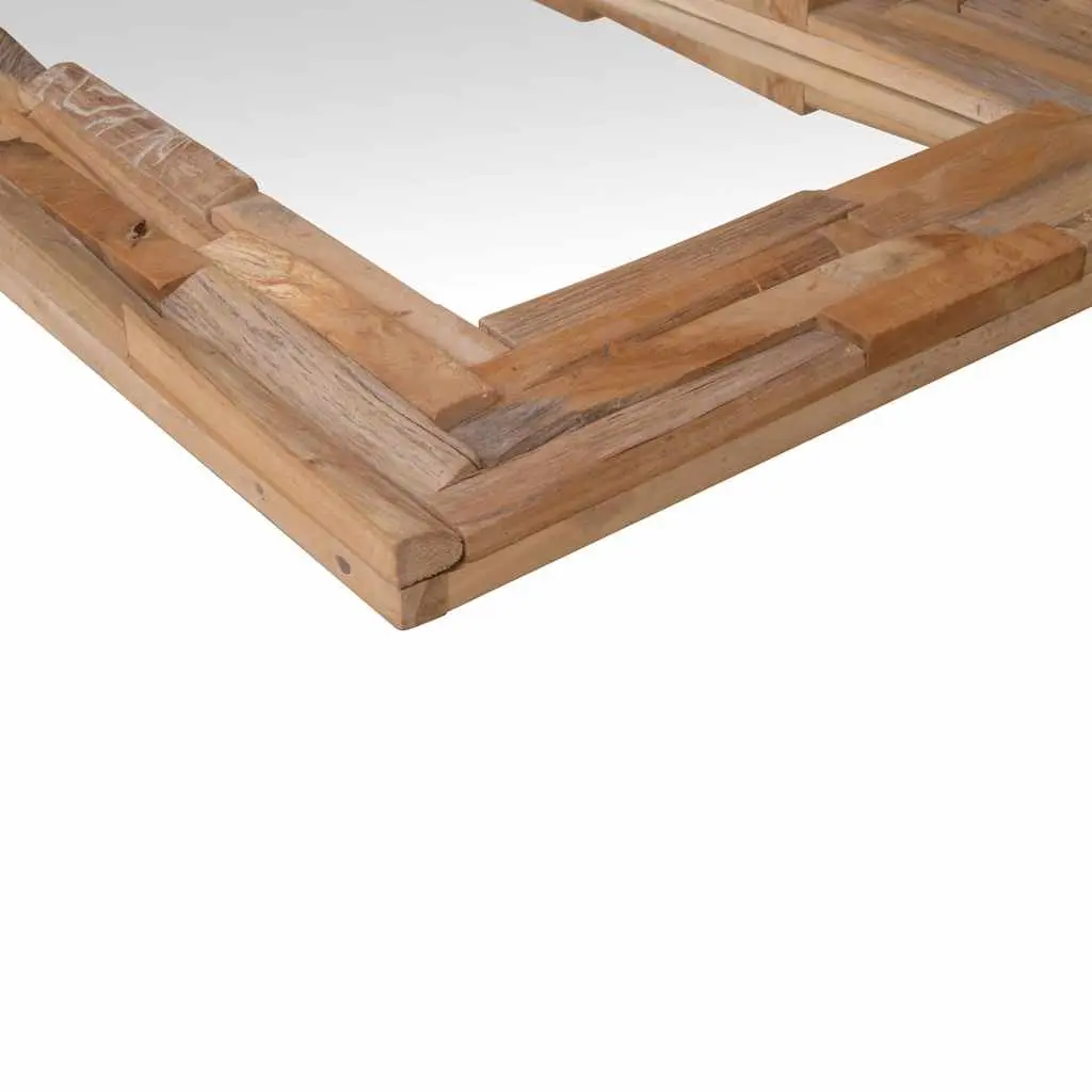 Decorative Mirror Wall Mounted Living Room Bathroom 90 x 60 cm Teak Frame Rustic Style