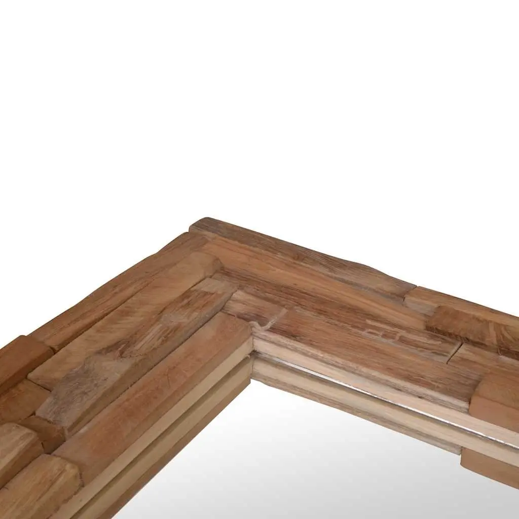 Decorative Mirror Wall Mounted Living Room Bathroom 90 x 60 cm Teak Frame Rustic Style