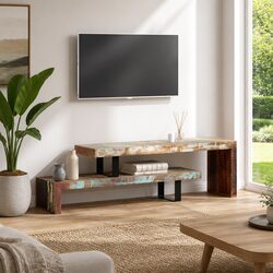 Two-Tier Lowboard TV Stand in Solid Reclaimed Wood