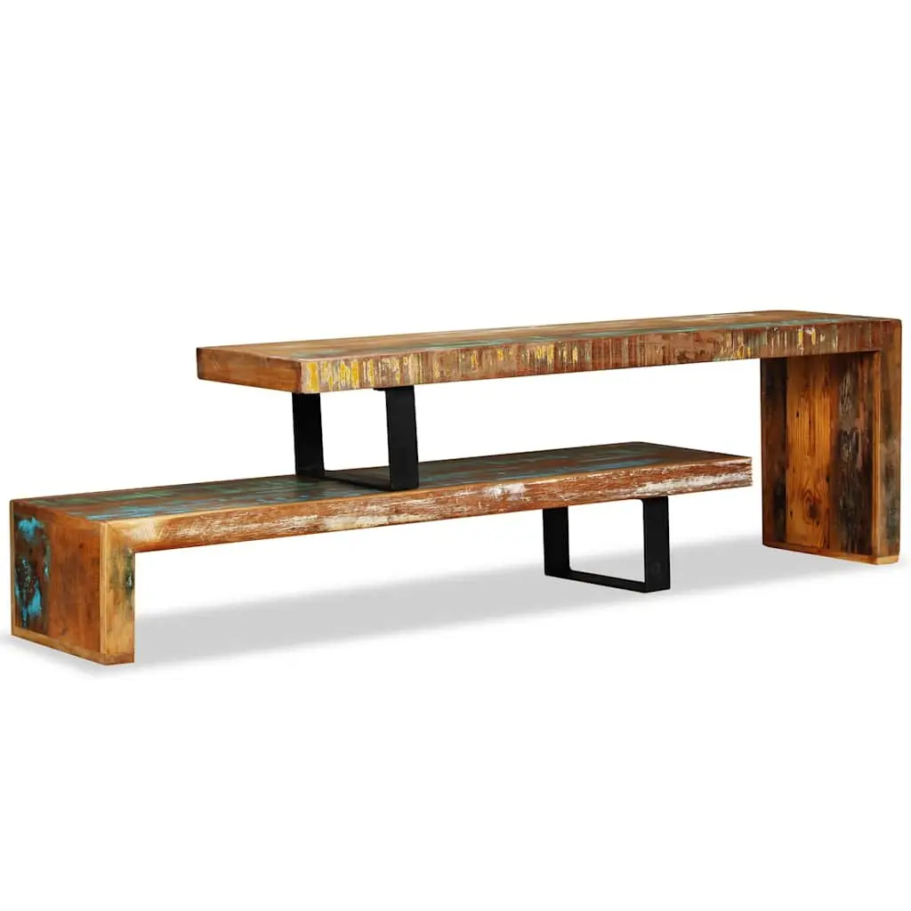TV Stand Solid Reclaimed Wood Brown Stackable Storage Cabinet 2-Tier Lowboard