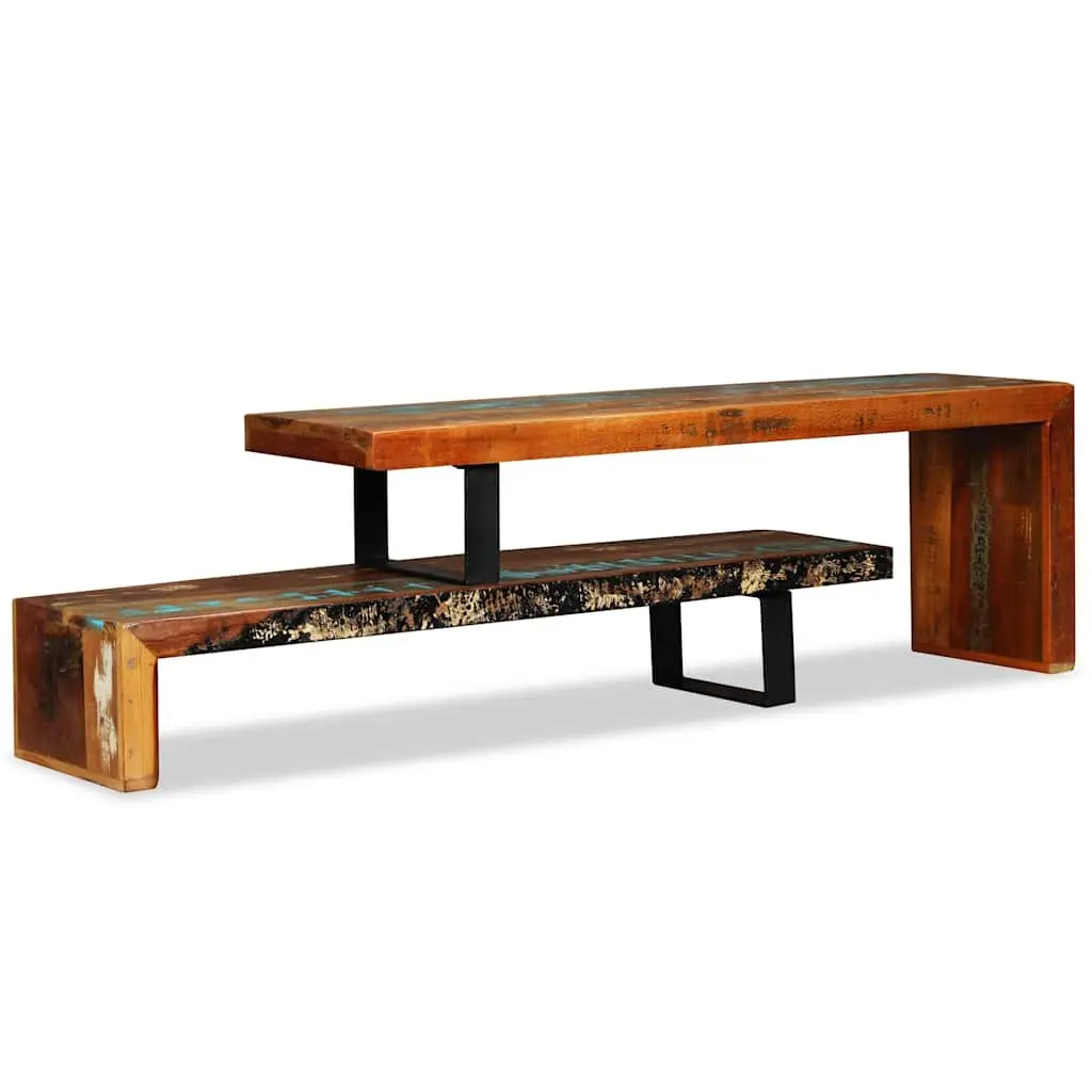TV Stand Solid Reclaimed Wood Brown Stackable Storage Cabinet 2-Tier Lowboard