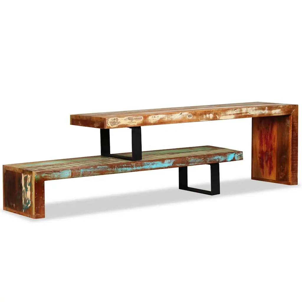 TV Stand Solid Reclaimed Wood Brown Stackable Storage Cabinet 2-Tier Lowboard