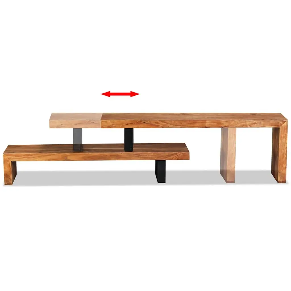 Wooden TV Stand Solid Acacia Wood 2-Tier Stackable Cabinet Brown Retro