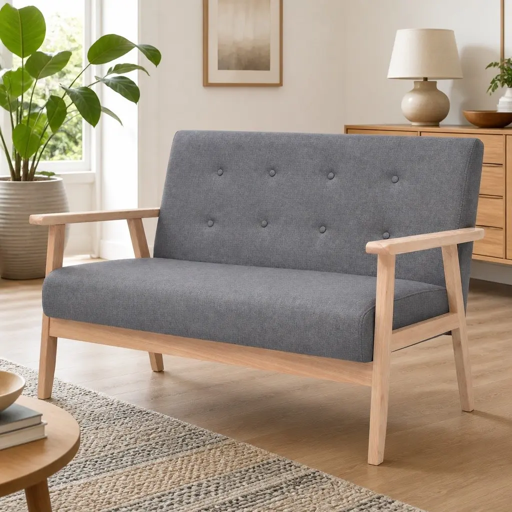 2-Seater Sofa Living Room Grey Upholstered