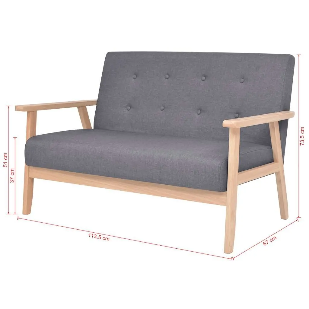 2-Seater Sofa Living Room Grey Upholstered
