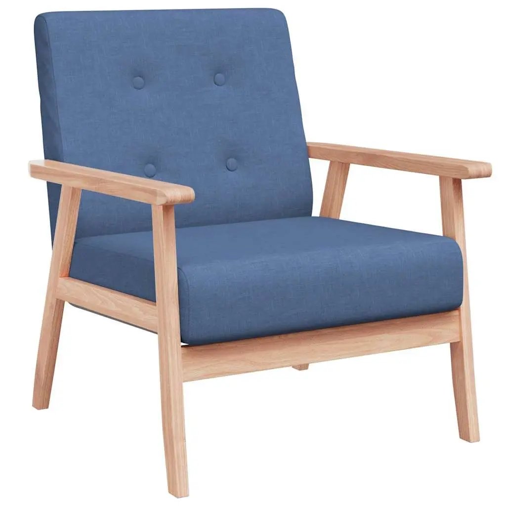 Blue Upholstered Lounge Chair for Living Room Soft Fabric Foam Padded Solid Wood Frame