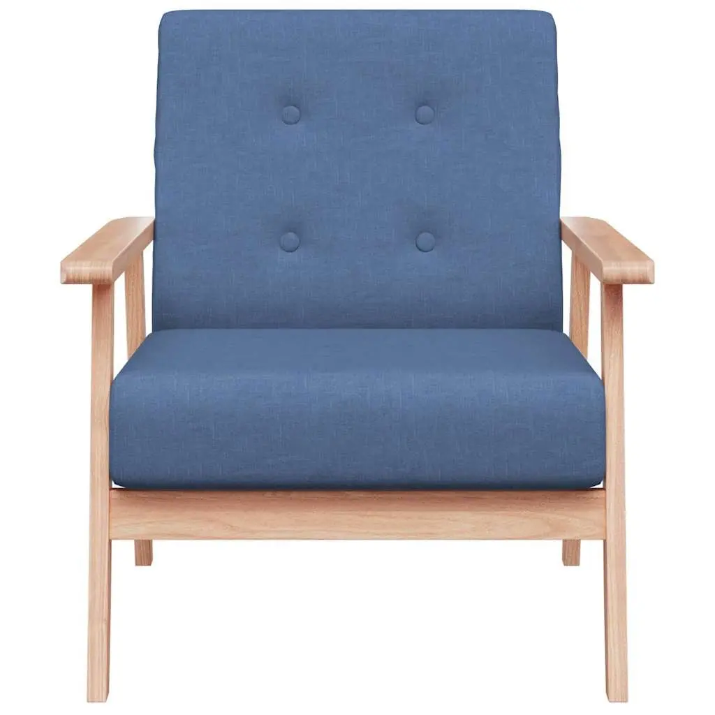 Blue Upholstered Lounge Chair for Living Room Soft Fabric Foam Padded Solid Wood Frame