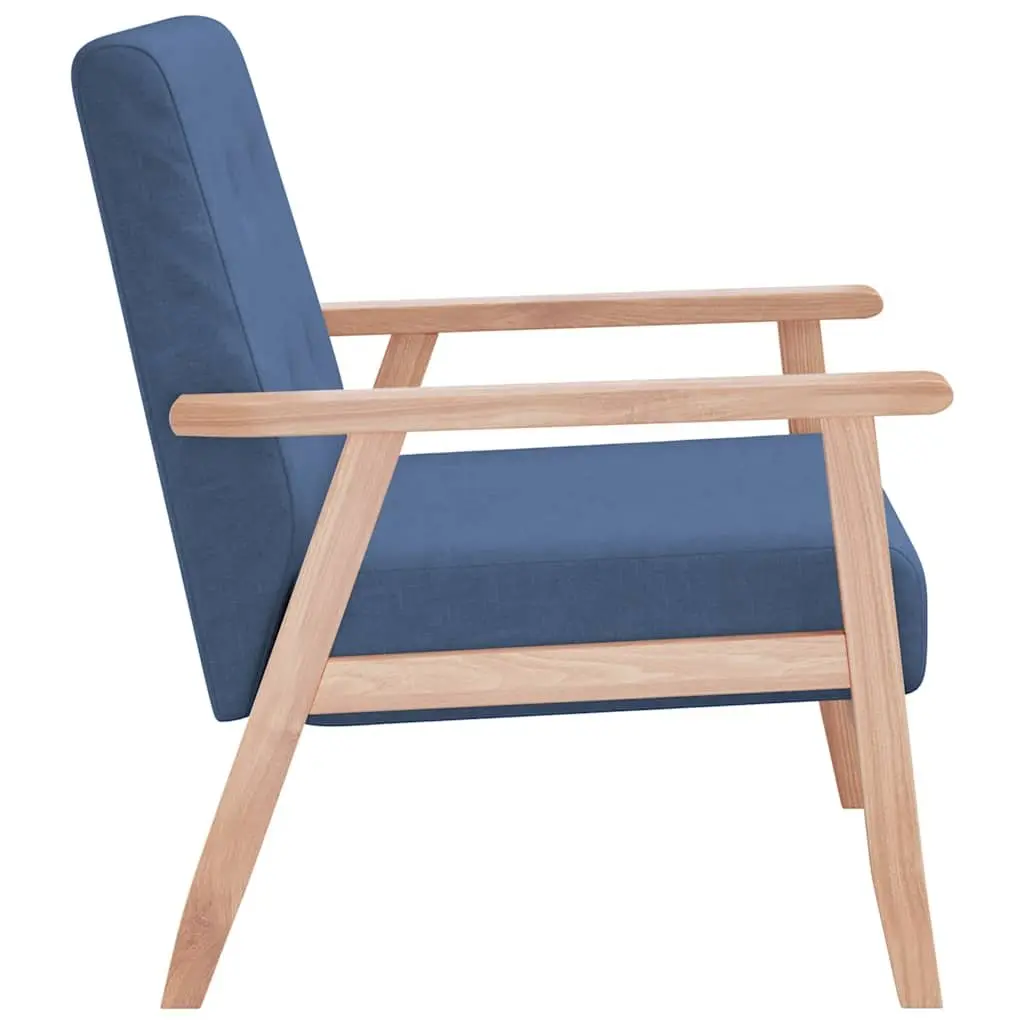 Blue Upholstered Lounge Chair for Living Room Soft Fabric Foam Padded Solid Wood Frame