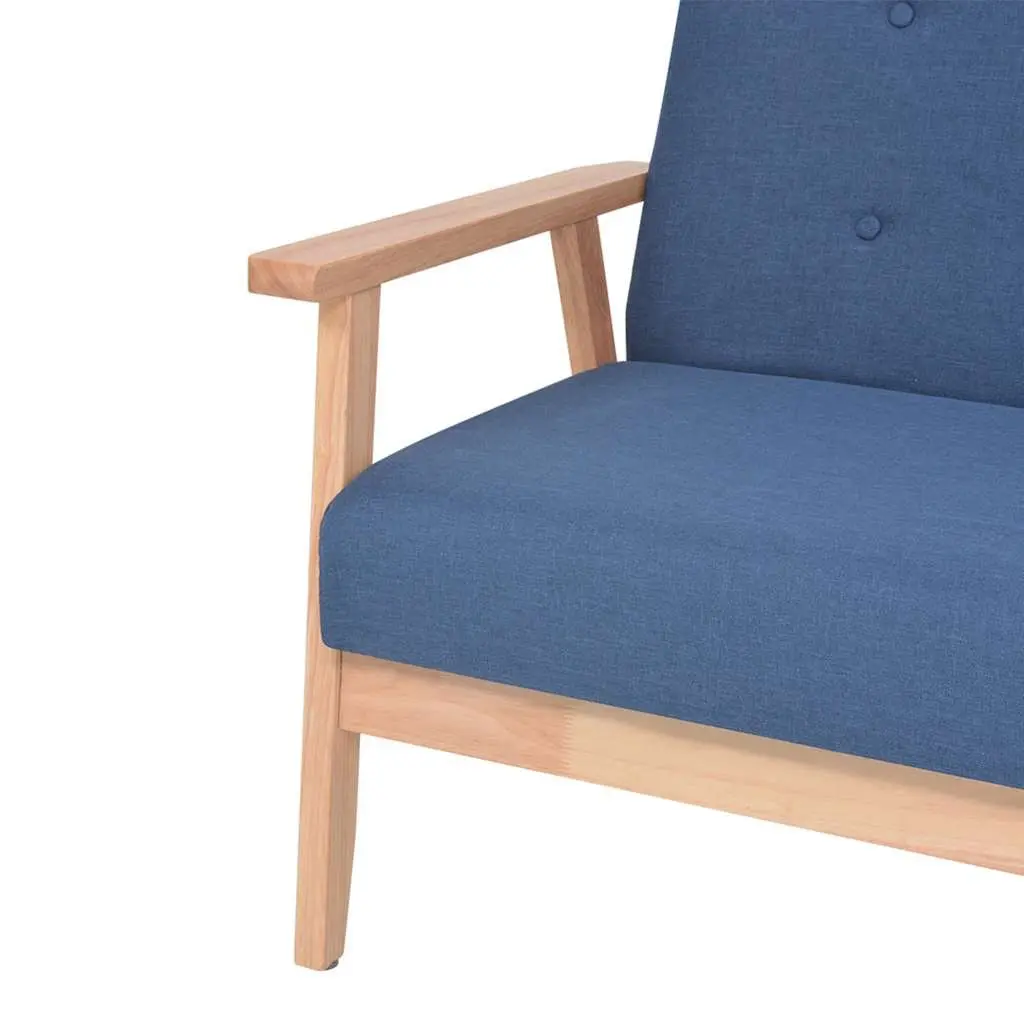 Blue Upholstered Lounge Chair for Living Room Soft Fabric Foam Padded Solid Wood Frame