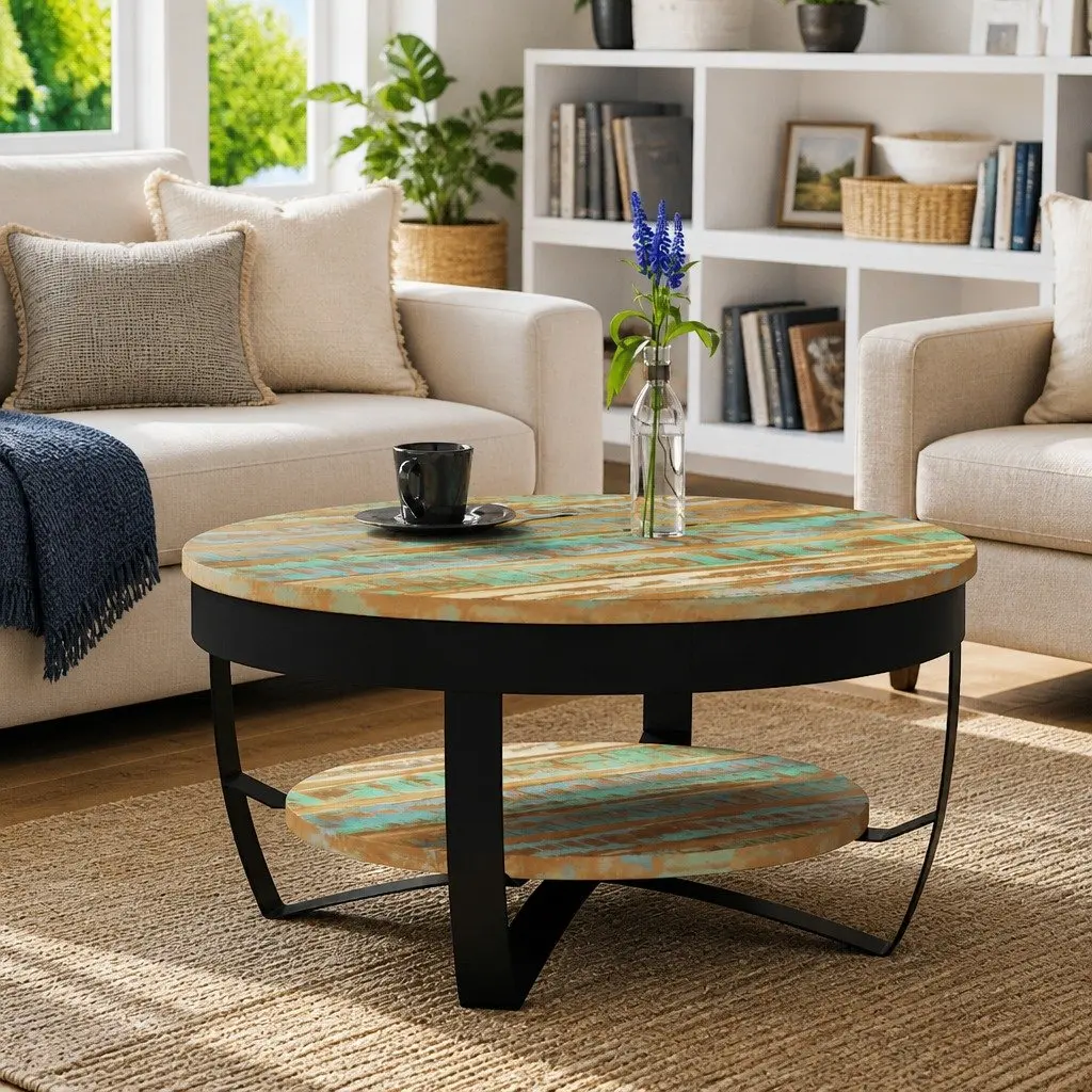 Coffee Table Industrial Vintage Style 65 cm Handmade Solid Reclaimed Wood