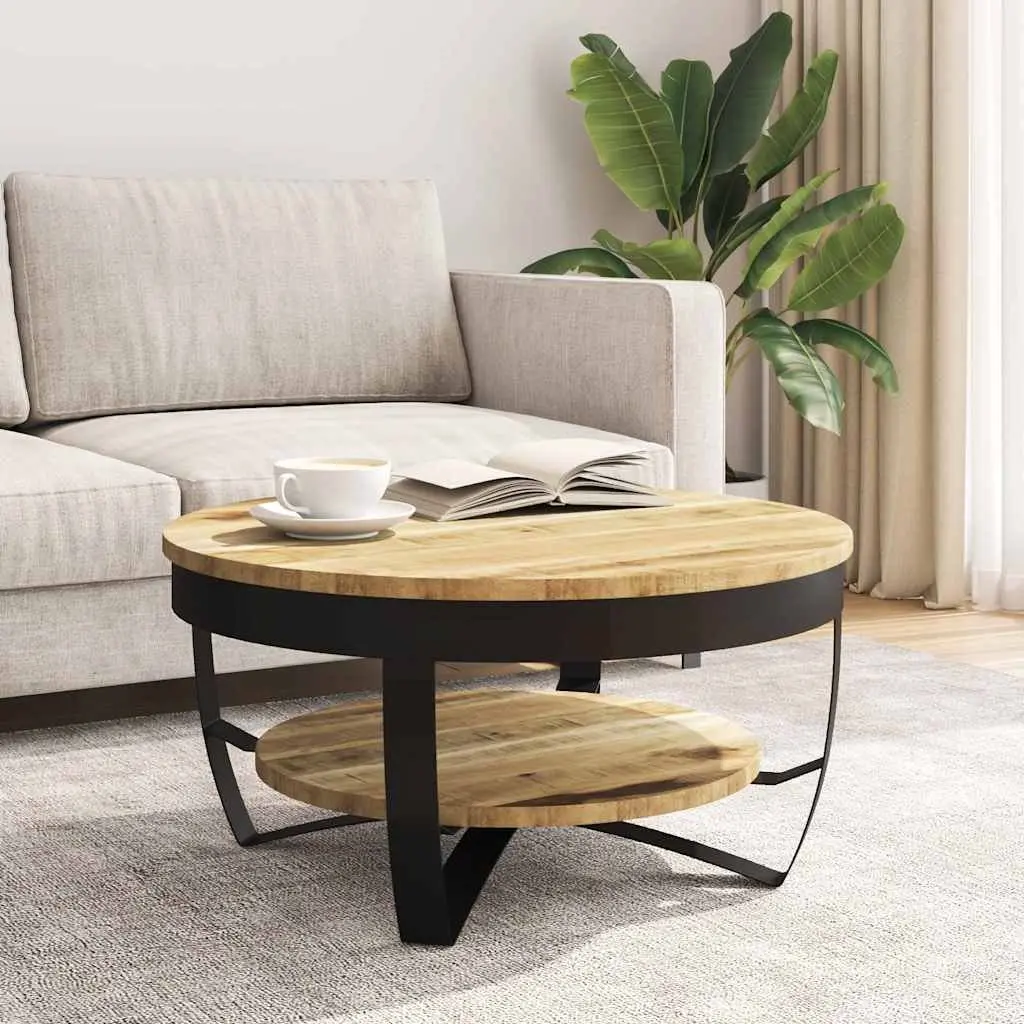 Coffee Table 65cm Solid Mango Wood Industrial Vintage Side End Table Shelf
